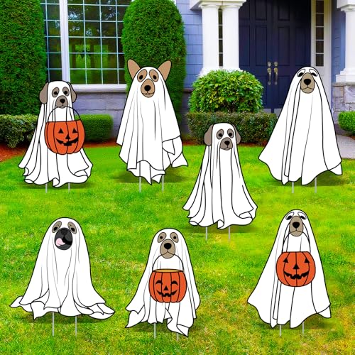 Nuanchu 7 Pcs Halloween Yard Outdoor Decorations Ghost Dog Yard