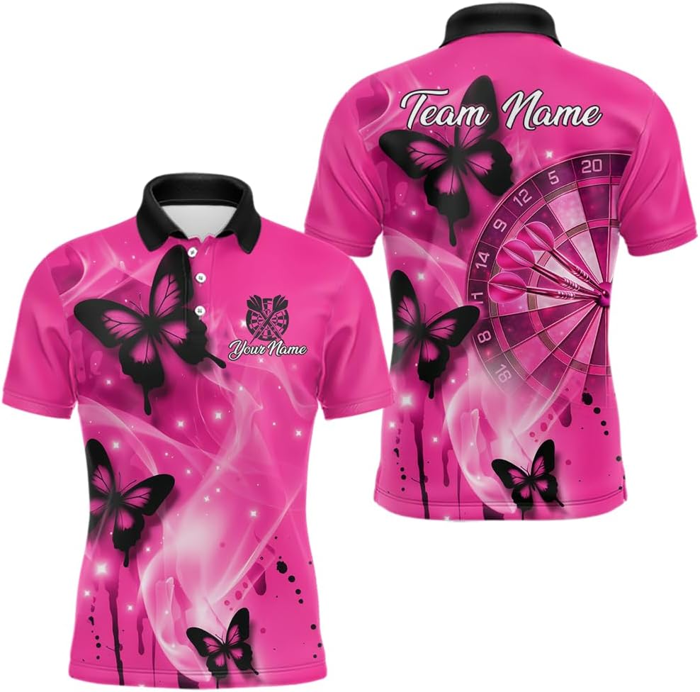 Butterflies Dart Shirt for Men Women Team Dart Shirts Colored Custom Dart Jersey Dartboard Shirt Polo and 1/4 Zip Shirt