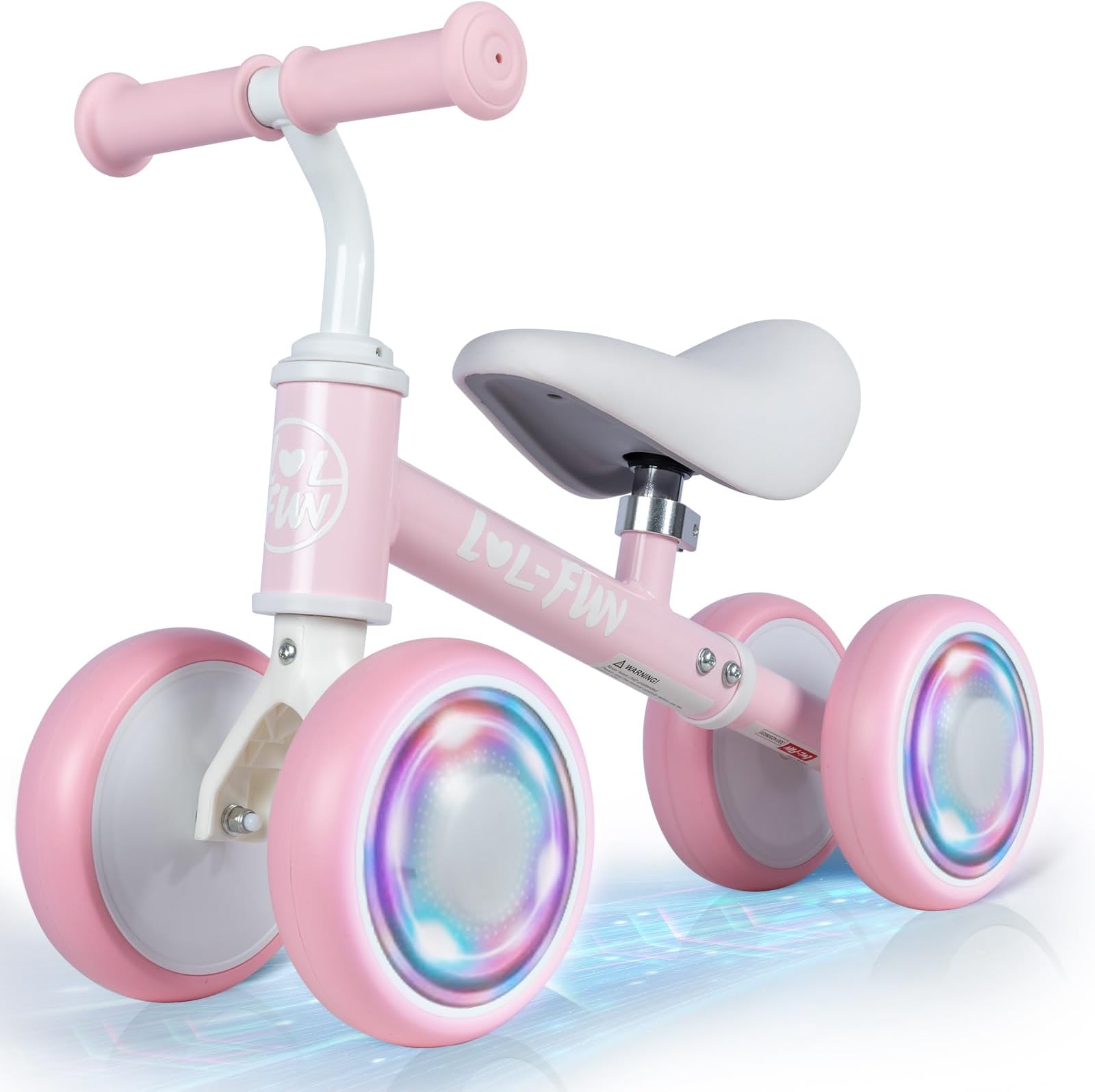 LOL-FUN Baby Balance Bike 1 Year Old, Lighting Baby First Bike Birthday Gifts for One Year Old Boys Girls, Toddler Trike Bicycle for 12-36 Months Baby Walker 4 Wheels Baby Walker 4 Wheels