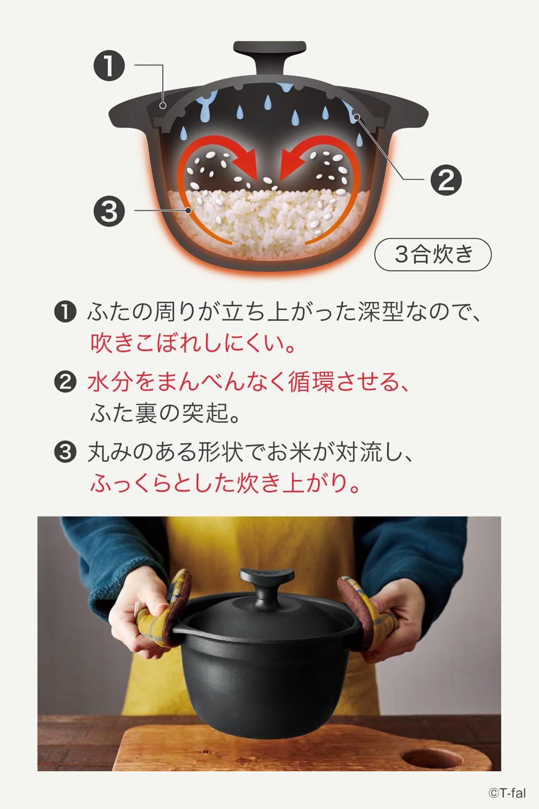 ティファール ごはん鍋 3合炊き キャストライン C76595 ティファール(T-fal) キャストライン アロマ プロ ライスポット 3合炊き