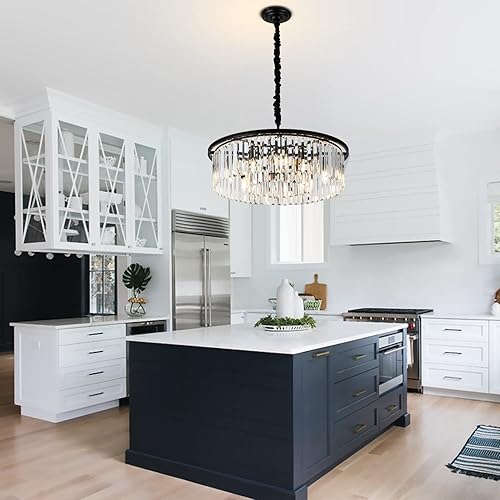 Miniatura 4 de Candelabro de cristal negro de 23 pulgadas, 8 luces, moderno colgante de cristal, lámpara de techo, 2 anillos, candelabros de lujo, para comedor,