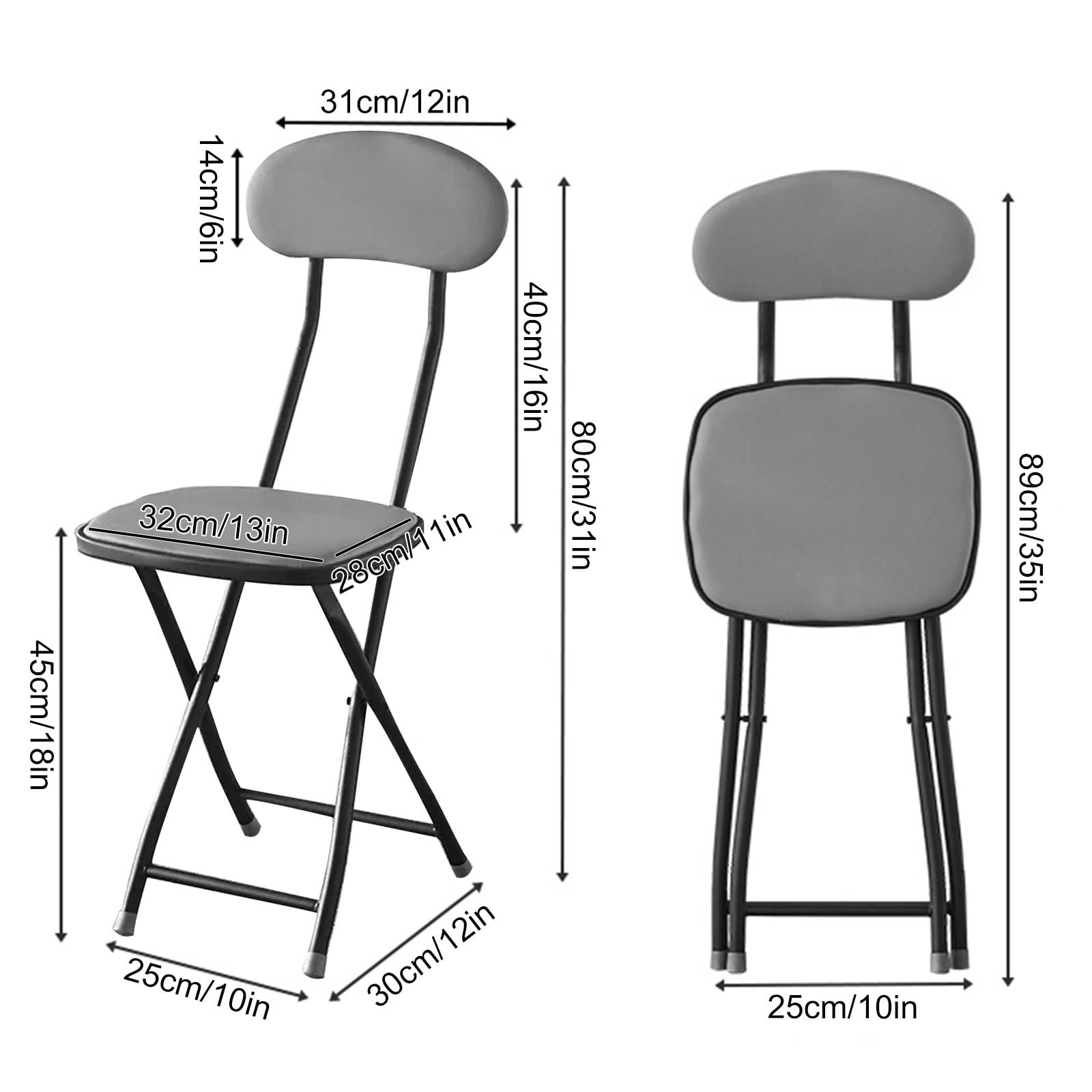 Taburetes de bar altos plegables con respaldo, ahorro de espacio, taburete de cocina y tienda, 45 cm / 18in, asiento plegable negro (1 unidad)
