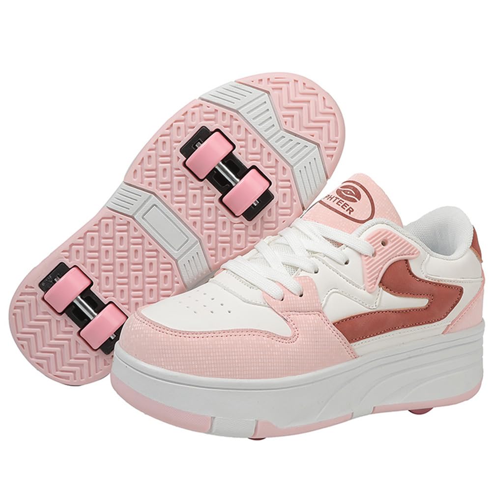 Chaussures de Skateboard Fille Garçon Patins à roulettes Chaussures à roulettes Enfants Filles Patins de Skate à roulettes Sneakers Baskets 2 en 1 Chaussures de Sport avec Roues (WOW-V5, 36EU)