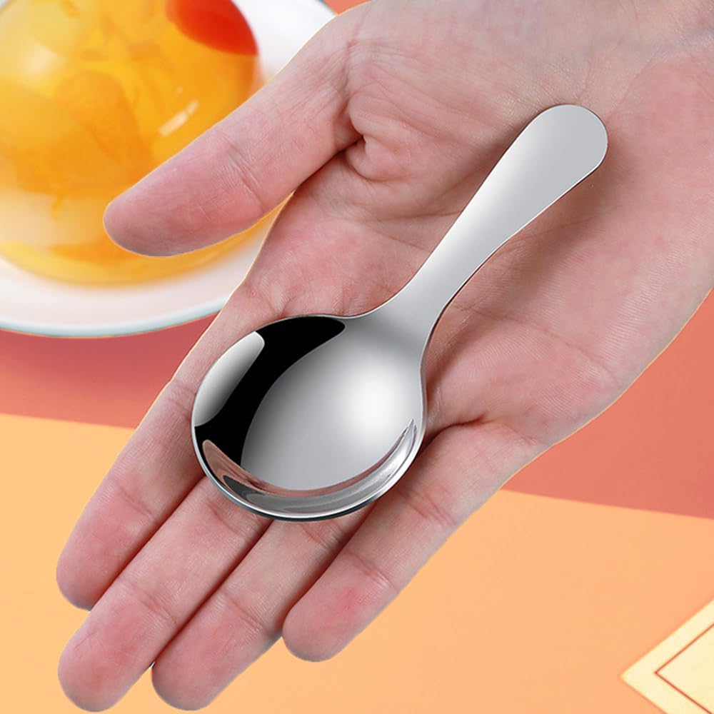Small Spoons and Forks, Stainless Steel Short Handle Mini Spoons Taster Forks for Salt Dessert Sugar Coffee Appetizers Party Restaurant Supply Silverware Set (Silver)