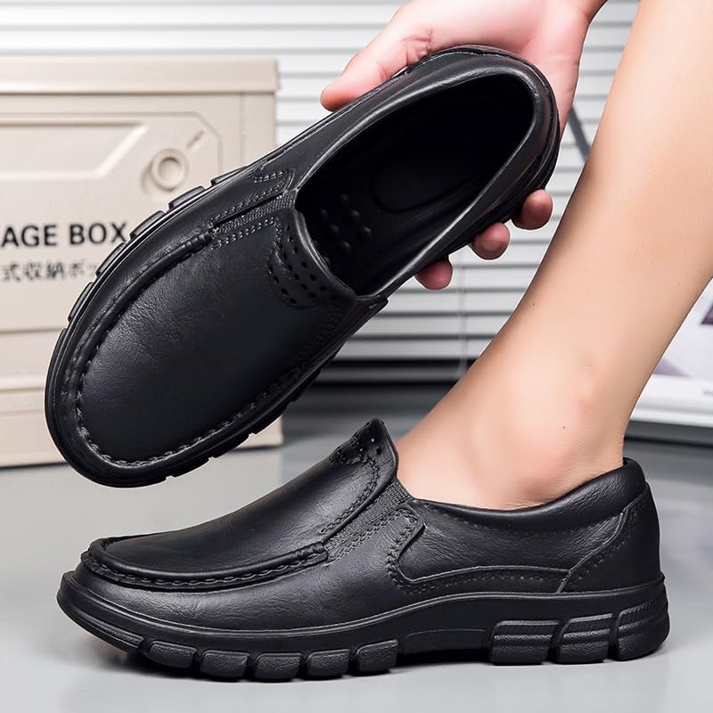 Men's Black Leather Slip-On Shoes Stitching Adhesive Craft Sturdy Non-Slip Sole Soft Upper Contemporary Casual Shoes Stylish Business Shoes3