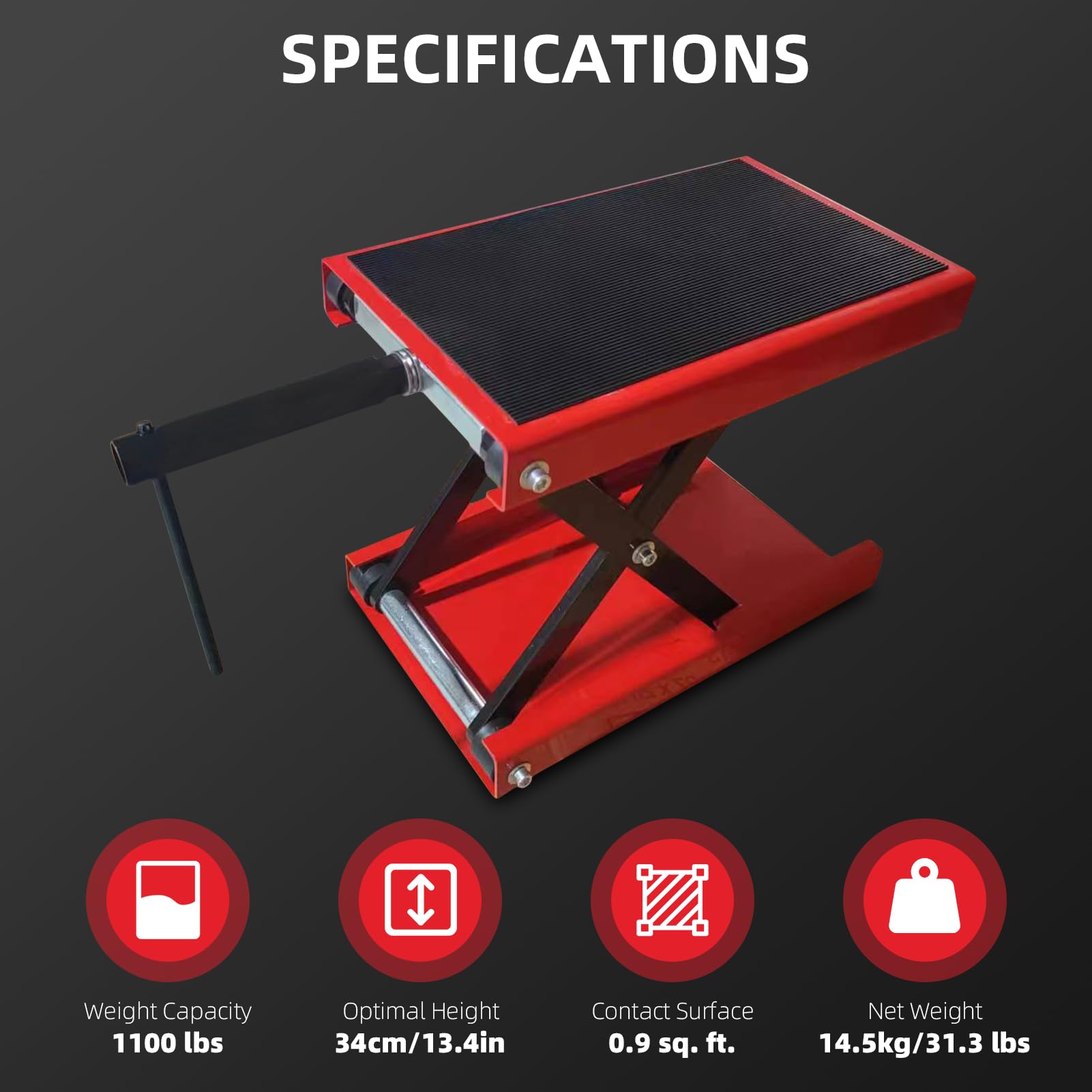 Sollevatore moto regolabile in altezza 4-13 pollici, cric carrello a forbice in acciaio 500 kg 1100 lbs