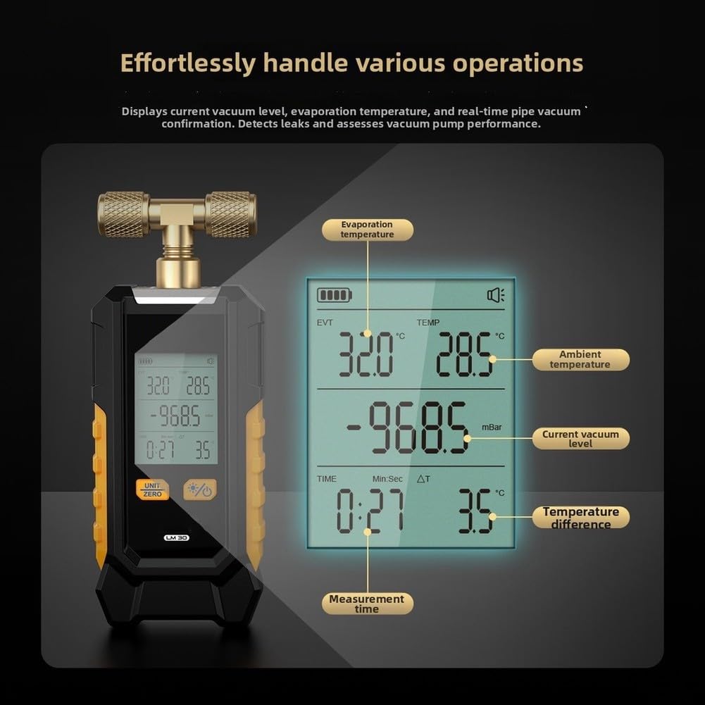 Medidor de vacío digital LM30 para sistemas HVAC, calibración automática, detección de fugas, medidor de presión de múltiples unidades para servicios HVAC