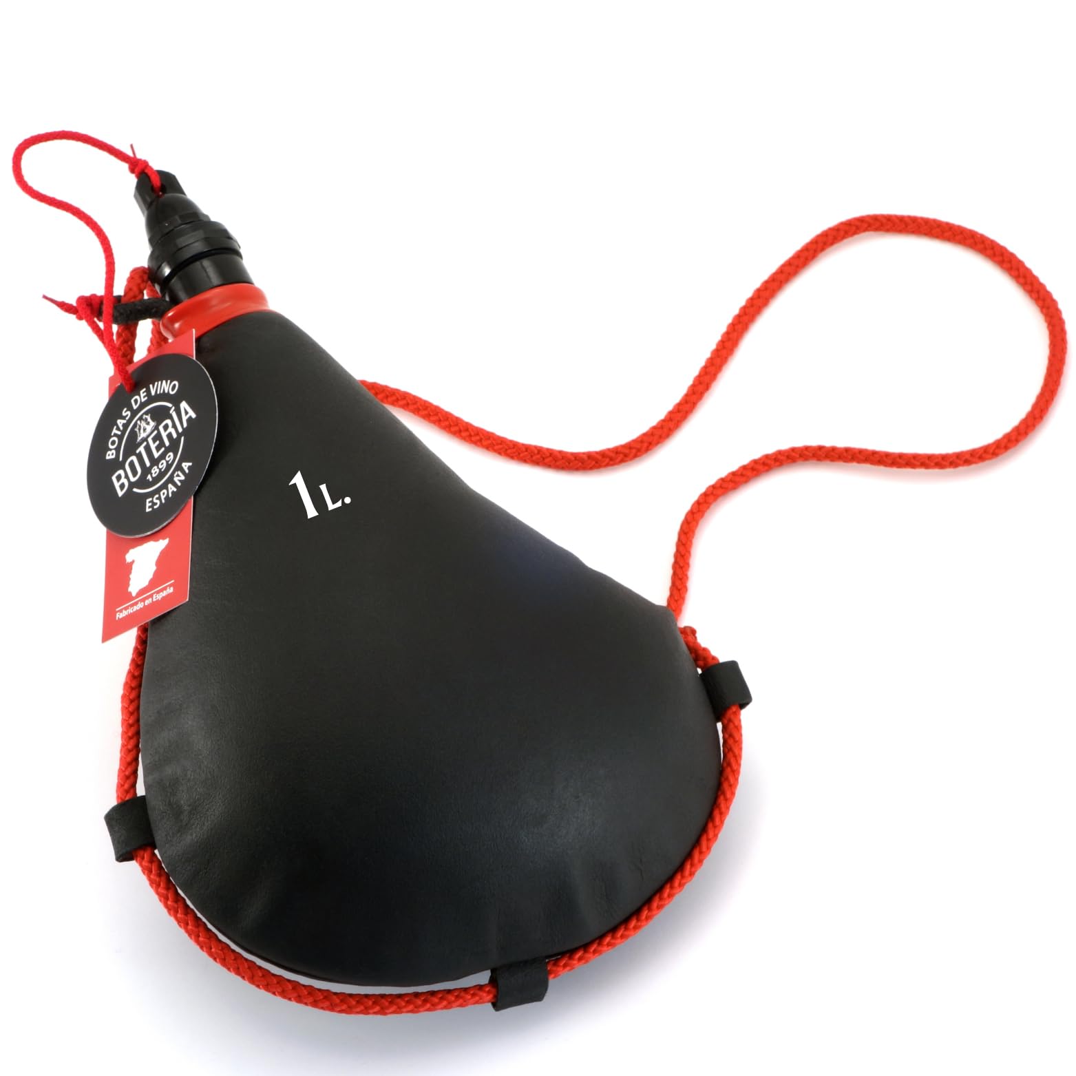 Bota de Vino Recta Tradicional Piel de Cabra Interior de Látex Todas las Bebidas Color Cuero Negro (1 Litro)