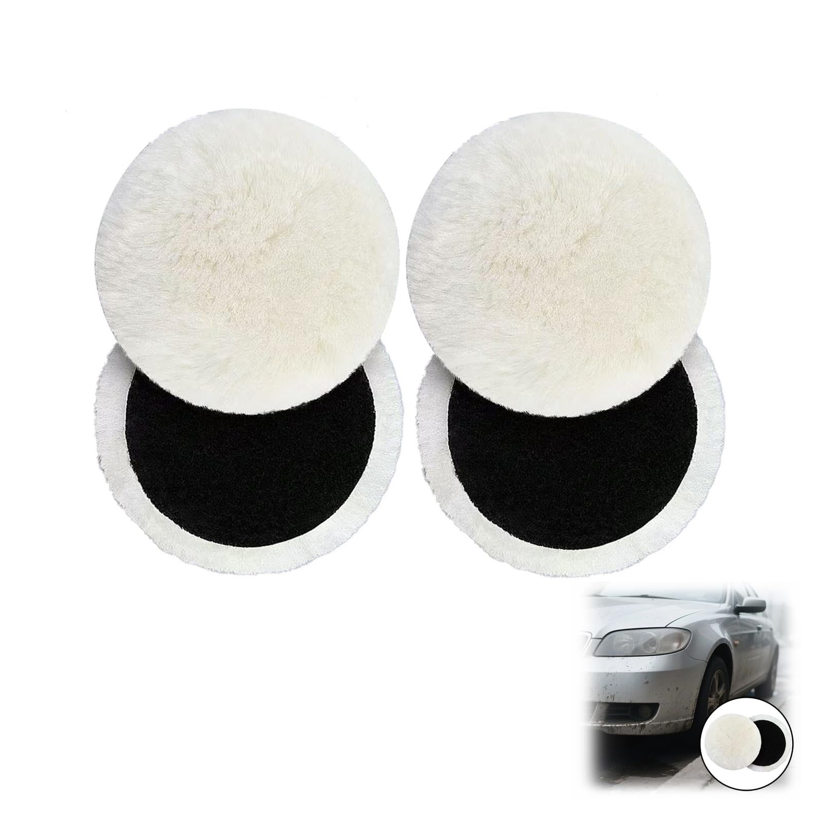 Almohadillas de Pulido de Lana de Cordero 125 mm, Pulir Coche, Juego de 4 Discos de Pulido Compatibles con Lijadoras Excéntricas, Kit Pulido Coche para Pulidoras y Uso Profesional