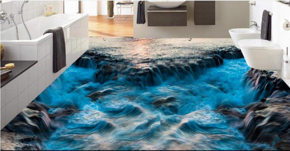 Vinile Photo Photo Wallpaper personalizzato 3D Piano 3D Blue Ocean Wave European Mural Floor Decorazione della casa-250cmx175cm.