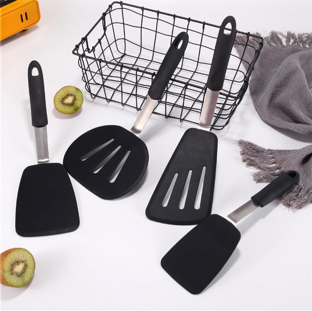 PNAWLLCF De Utensilios De Cocina De Silicona De Acero con Resorte De 4 Espátulas De Silicona Antiadherentes De Espátula Flexible Occidental For Filetes
