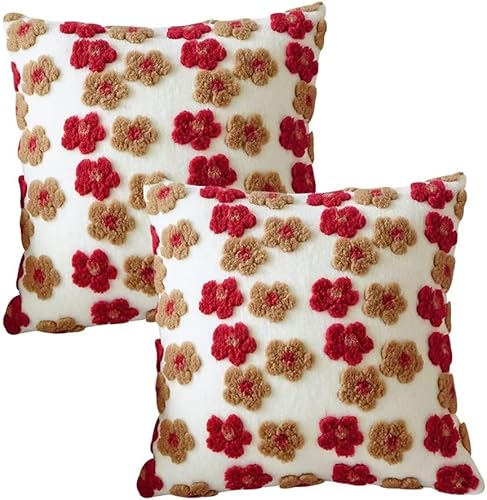 YDBDAT Paquete de 2 fundas de almohada decorativas florales de otoño de 18 x 18 pulgadas, fundas cuadradas de almohada bohemias de felpa suave de