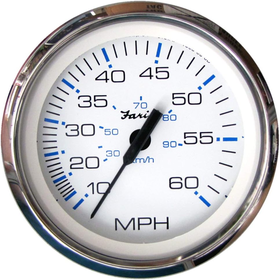 Faria Beede 33811 Chesapeake Stainless Steel Speedometer (60 MPH) Pitot - 4', White