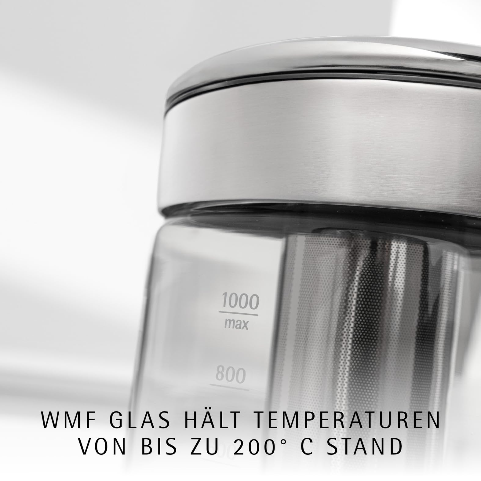 WMF Küchenminis 2 in 1 Vario Wasserkocher mit Temperatureinstellung, 1,0l, 1900 W, Teekocher Glas mit Teebeutelhalter und Sieb