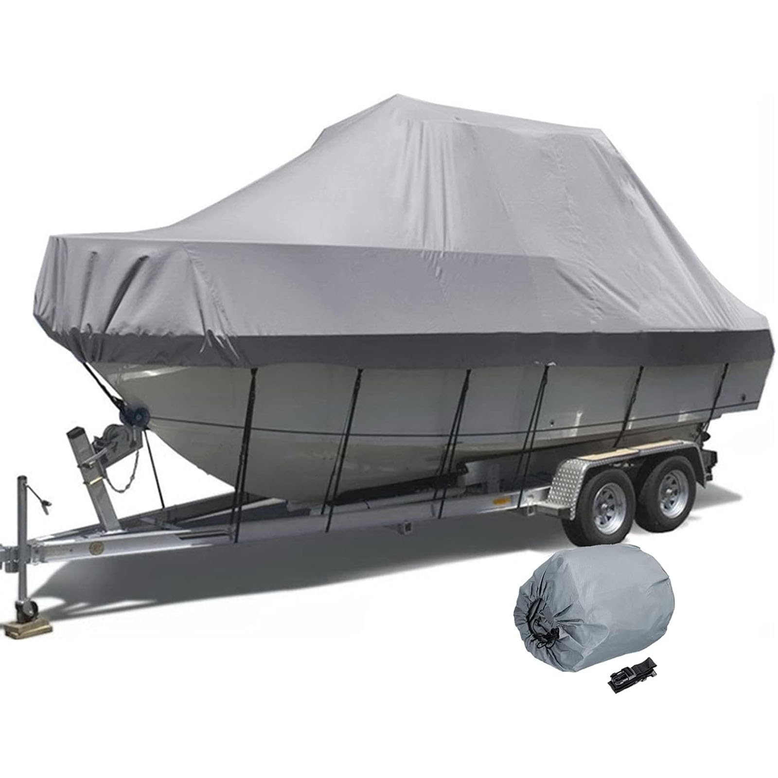 Copertura Impermeabile per Barche,Telo Copri Barca Telo per Barca Impermeabile Anti UV Telo da Barca Universale Copri Barca Adatto a Scafo a V,Tri-Scafo(Gray,14-16FT)