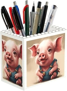 Naughty Pig Baby Print Uv Print Block Pencil Cup, Detachable Creative Block Desk Organizer Office Abs Pen Holder