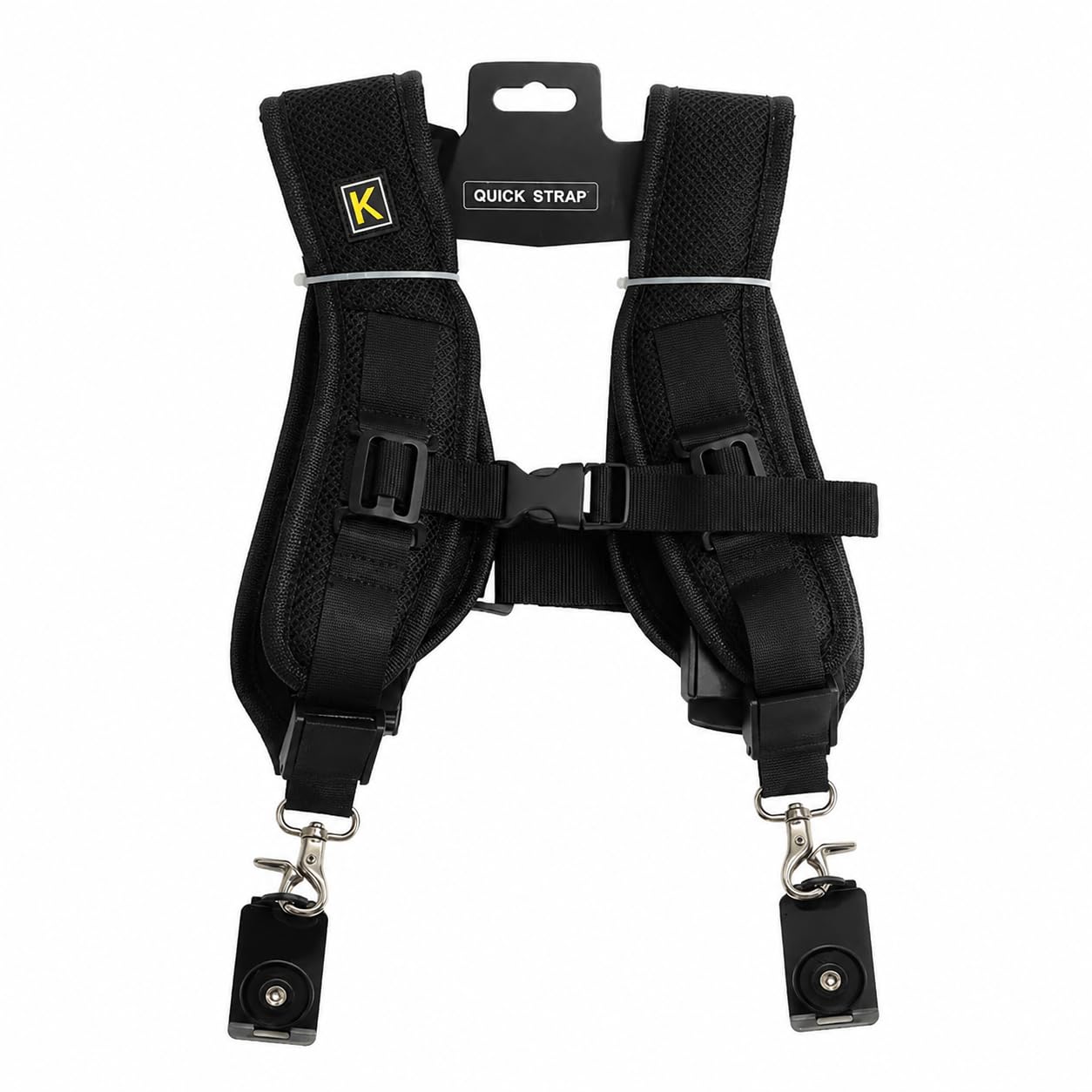 Dual Camera Shoulder Harness Strap for 2 DSLR & Mirrorless Cameras, Adjustable Padded Quick-Release Double Camera Sling Belt, Universal Nylon Body Strap for Photographers, Black