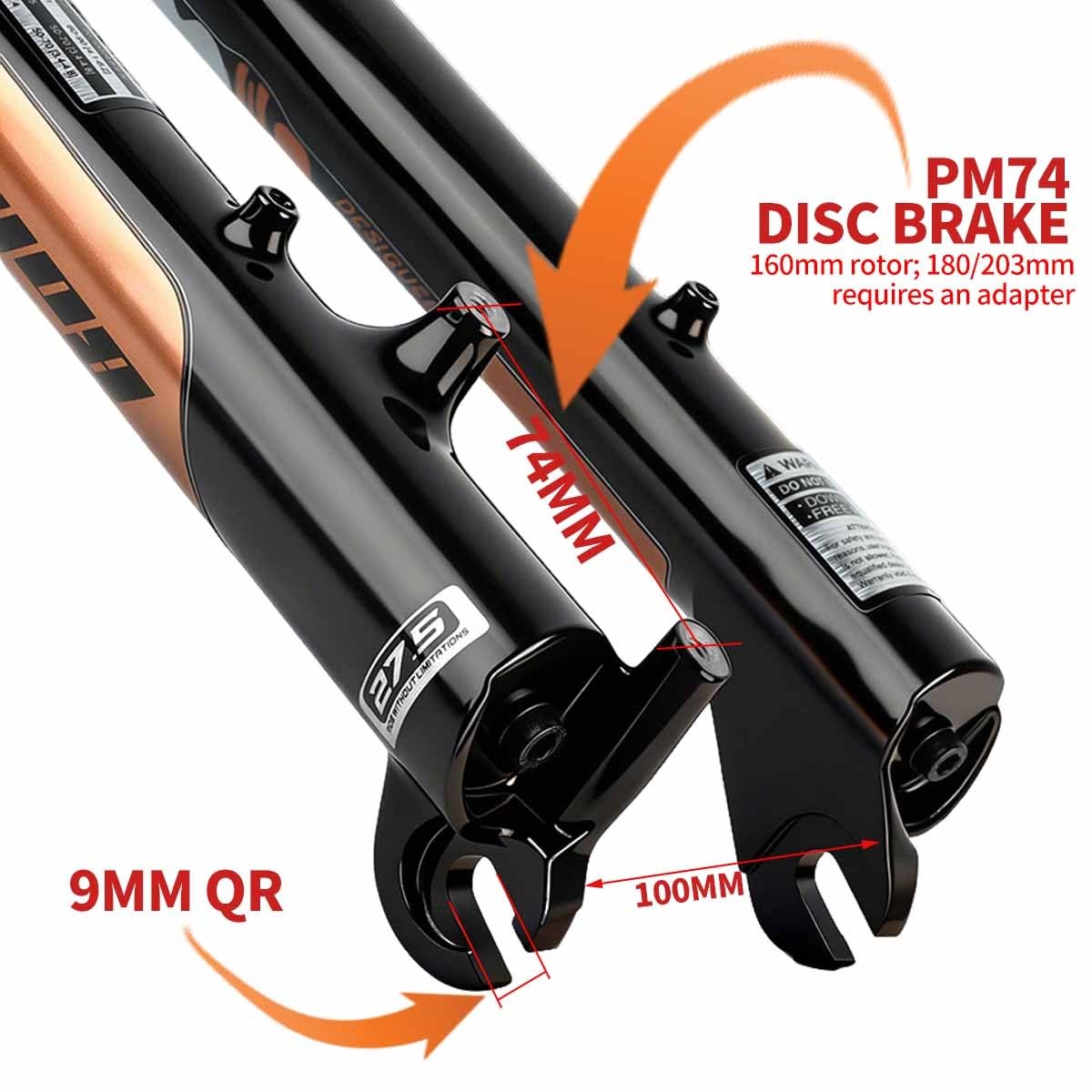 Horquilla de suspensión para Bicicleta de montaña de 27,5/29 Pulgadas, Recorrido de Aire de 120 mm, Freno de Disco Delantero Recto de 1-1/8", Cierre rápido de 9 * 100 mm, Bloqueo m