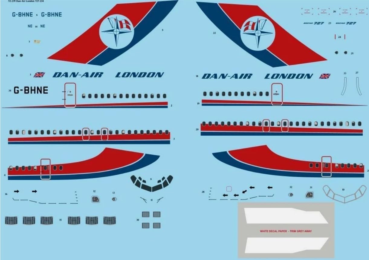 26Decals 72-239 1/72 Dan-Air London 727-200 Decal for Mach 2 for Plastic Model kit