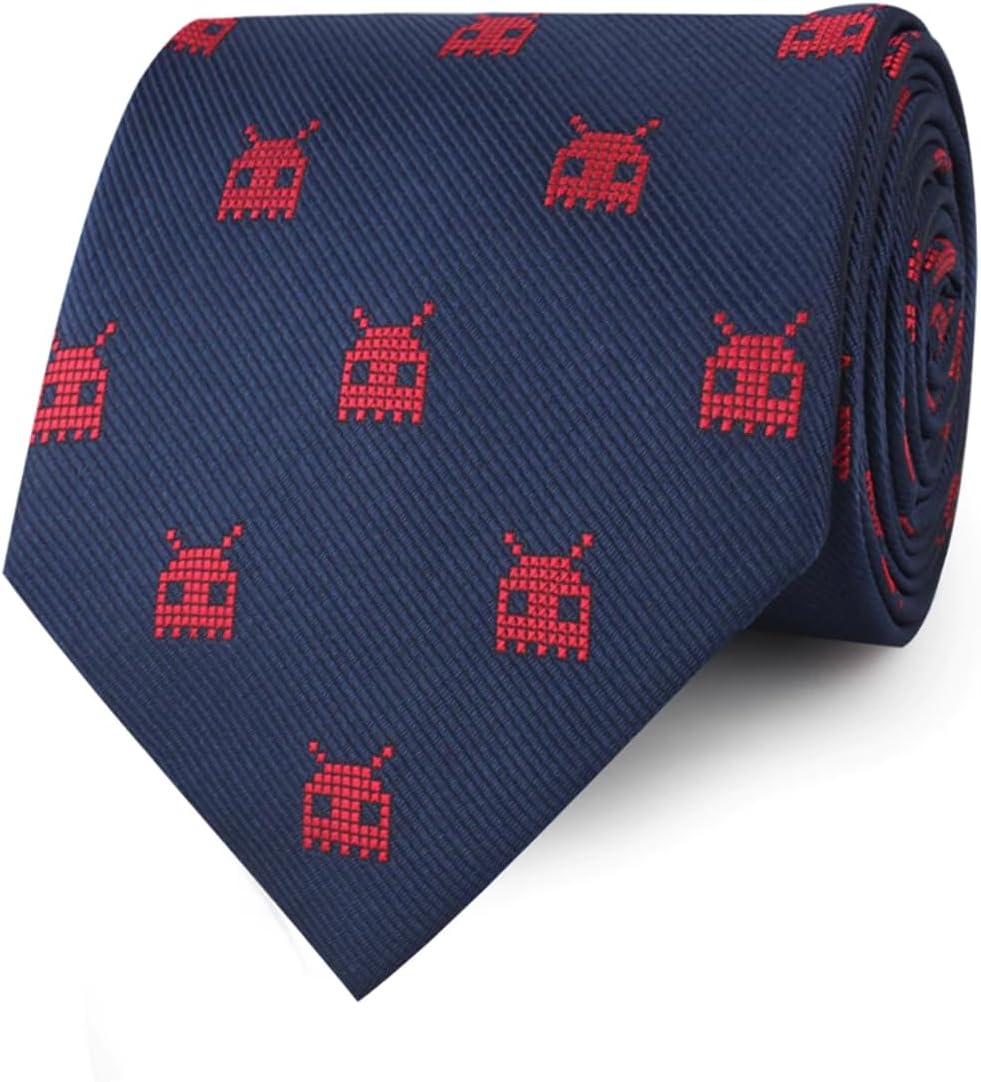 OTAA Red Pixel Monster Necktie Casual Ties for Men - Perfect Neck Tie for Groomsmen Wedding Ties or Formal Occasions - Ideal Gifts for Him