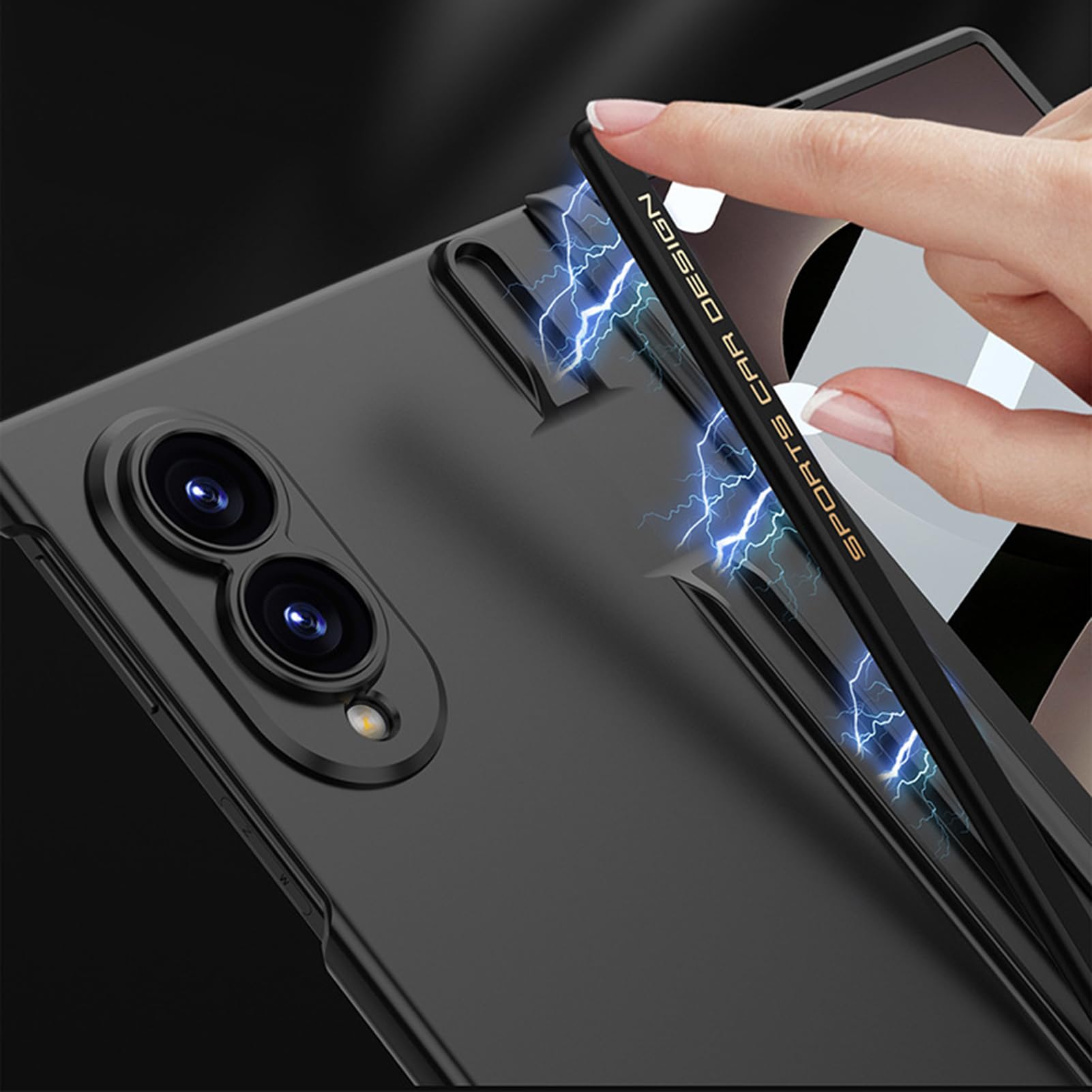 Custodia Sottile For Samsung Galaxy Z Fold 8, Custodia Protettiva Antiurto Con Cerniera Avvolgente For Schermo, Custodia Portapenne Con Retro Satinato(Black)