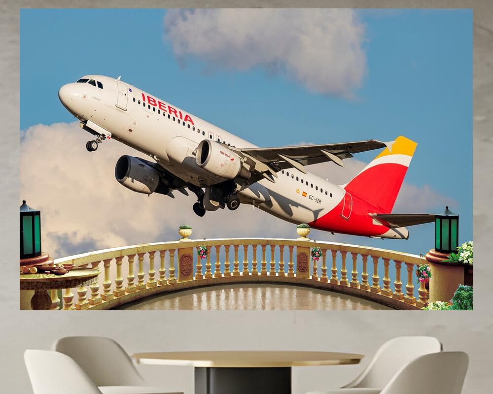 JVERF - JZZD00808 Passenger Airplanes Airbus A Iberia Side| Self-Adhesive Open Window Wall Sticker