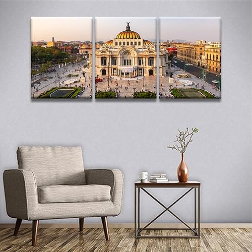 Miniatura 4 de Arte de pared para sala de estar, Palacio de Bellas Artes, pintura de pared de la Ciudad de México, 3 paneles, arte de pared de la Ciudad de México,