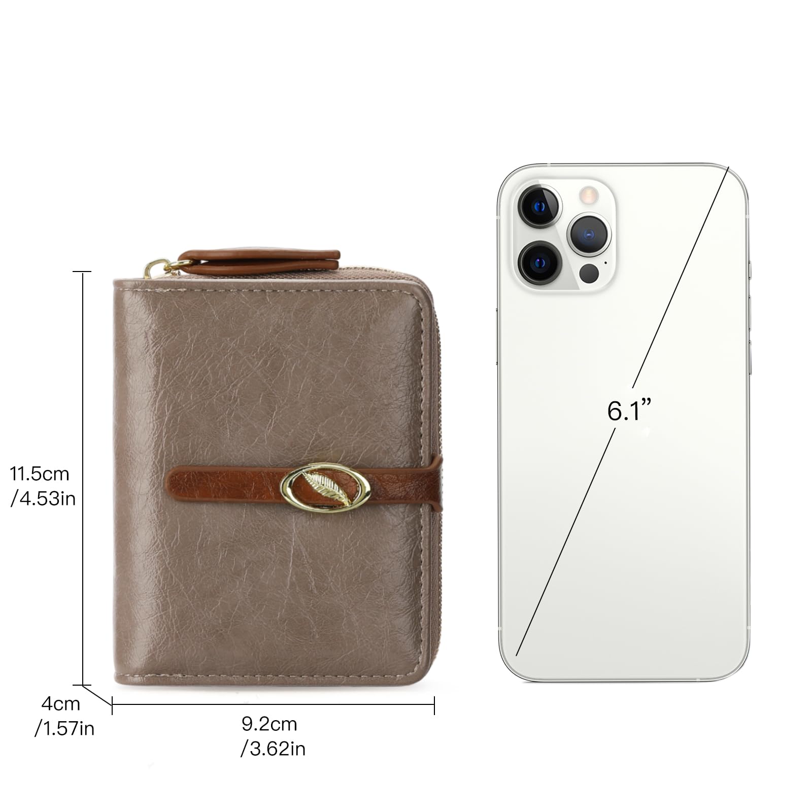 GOIACII Piccolo portafoglio da donna in pelle compatta grande capacità con tasca con zip e porta carte, A05 grigio., S, Rétro