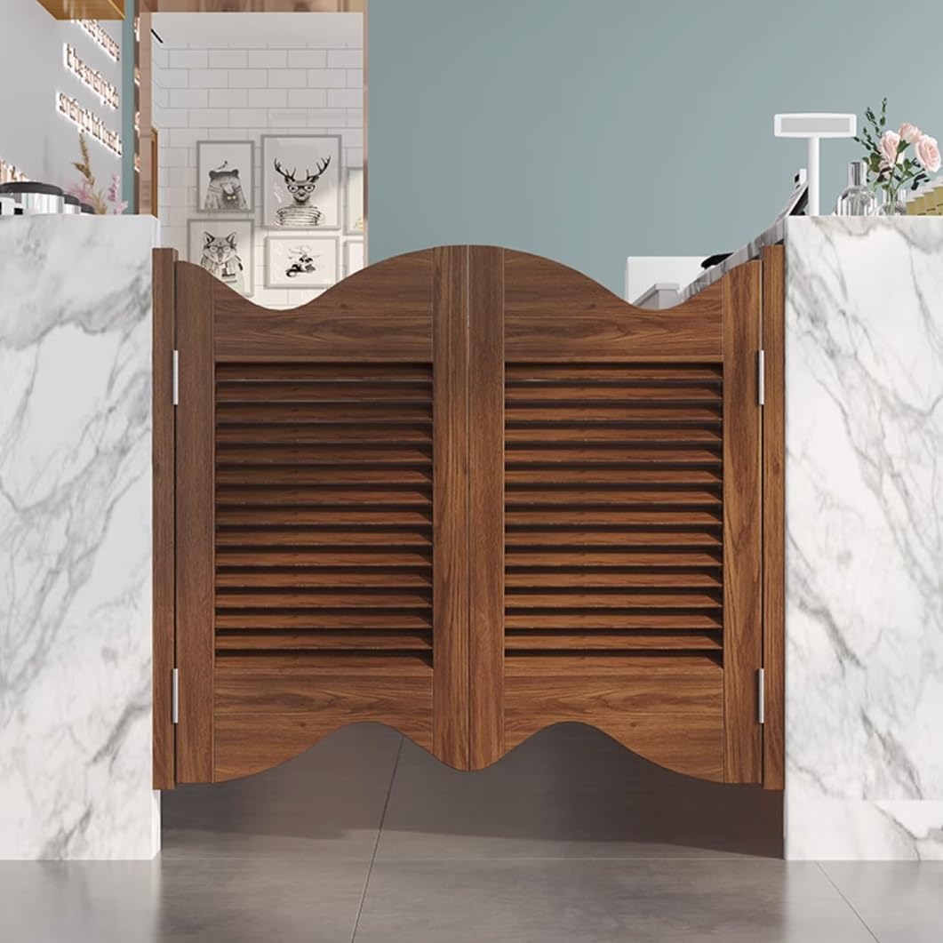 YVYKFZD Swinging Doors Cafe Door, Interior Louvred Saloon Doors, Solid Wood Half Waist Door with Hinges, for Bar Porch Stairs Kitchen Entrance Partition(Coffee,W80xH100cm(32"x40"))