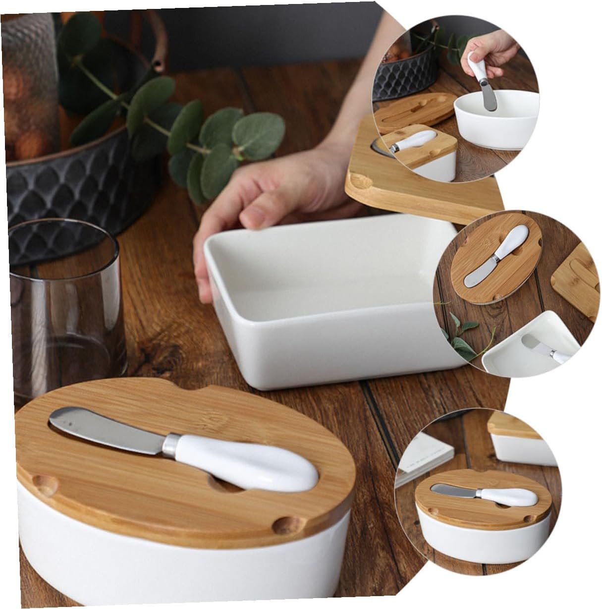 Mobestech Ceramic Butter Dish with Lid and Slicer Butter Storage Dish and Cheese Preservation Box Nordic Style for Kitchen Counter and Dining Table