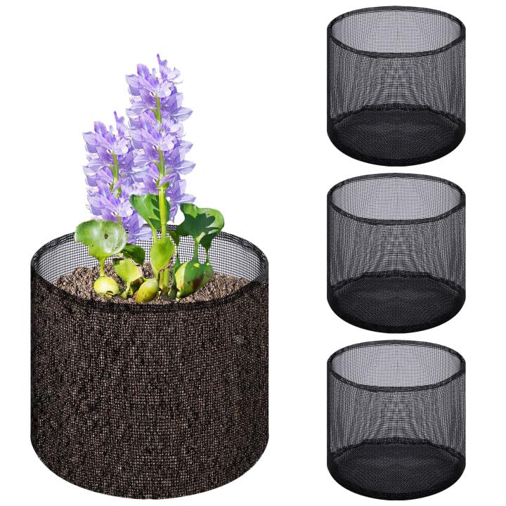 EBaokuup 4 Pcs Aquatic Pond Planting Bags-7.1 H x 7.2 Dia Reusable Mesh Water Garden Pond Plant Pot-Breathable Black Round Lily Plant Pots for Pond Bog Plant Garden Terrestrial Plant