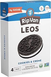 Rip Van LEOs - Cookies and Cream Sandwich Cookies - Low Sugar and Low Carb Snack - Diabetic and Vegan Snacks - 4 Packs of 1.69oz