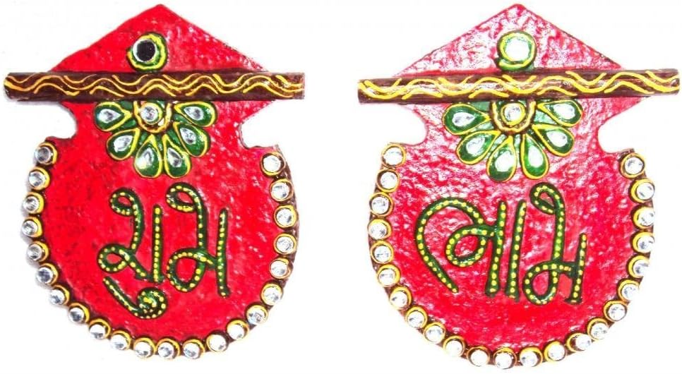 Beautiful Hand Crafted Shubh Labh Door Hanging, Embossed with Kundan_TR_WH_003