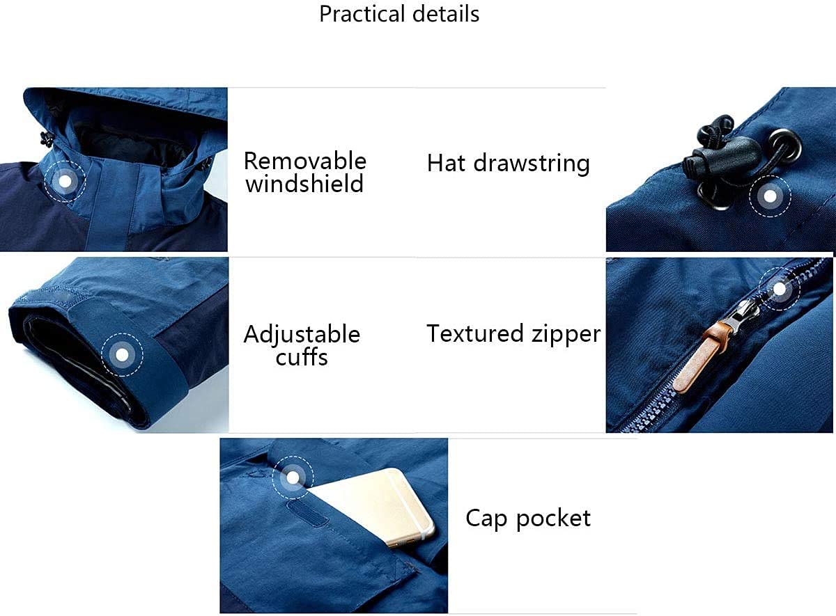 MU Hombre Impermeable 3 en 1 Chaqueta de Esquí Abajo Chaqueta Abrigo de Invierno Caliente Chaquetas de Snowboard a Prueba de Viento con Capucha Desmontable Abrigo de Montaña/Blue/4Xl