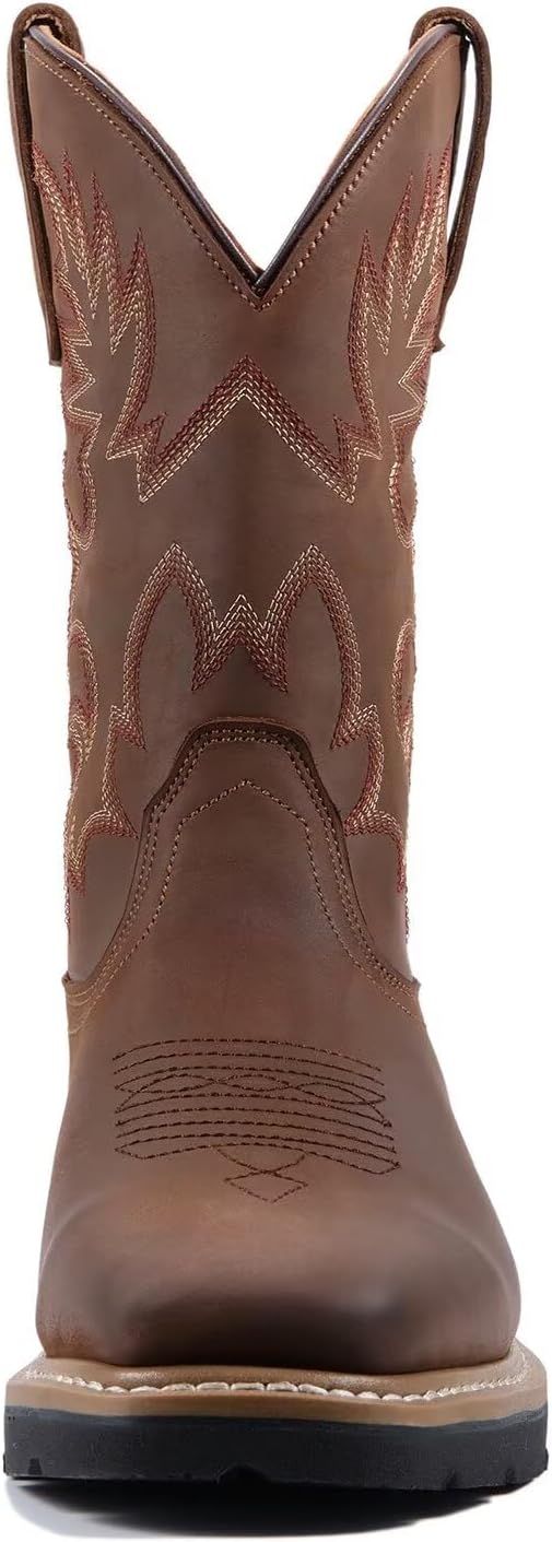 SUREWAY Men's Western Cowboy Boots-Soft Toe,Waterproof Square Toe Work Boots for Men,Comfortable & Durable,Oil/Slip Resistant,Thicker Leather,Rubber Sole,Work Shoes With Embroidered - Image 6