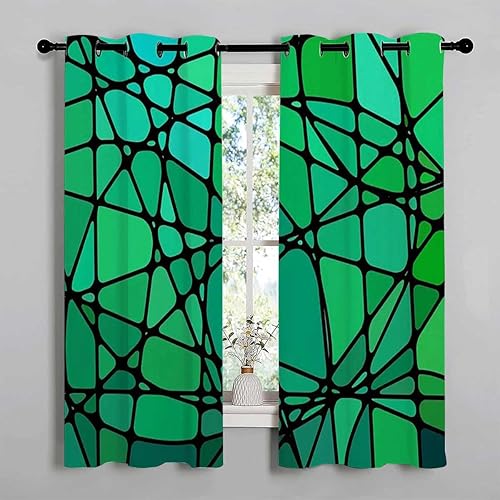 Miniatura 2 de Blackout Window Curtains Green Mosaic Decor Retro Mosaic Closet Curtains for Bedroom Closet Door Cortinas para Ventanas De Cuarto 72Inch Width by