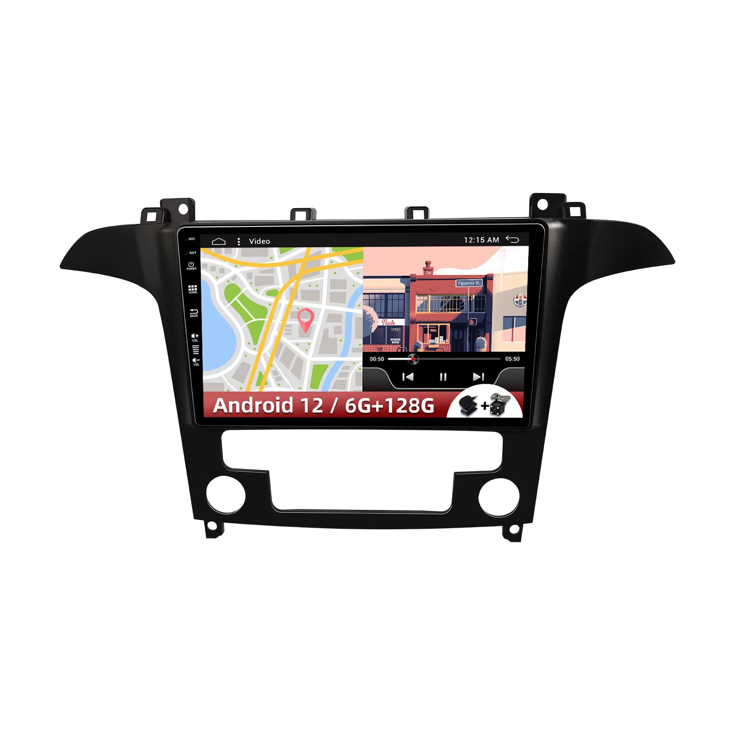 9” IPS Touch Screen Android 14 Double Din Car Stereo Head unit for Ford S-Max 2006-2014 - 6G+128G - Support GPS Sat Navi WiFi 4G Bluetooth SWC RDS Carplay -Camera&Mic