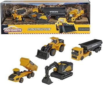 Marjolette 1/64 Volvo Construction Machinery Gift Set, Set of 4, Loader, Dump, Excavator, Majorette Volvo Construction Mini Car