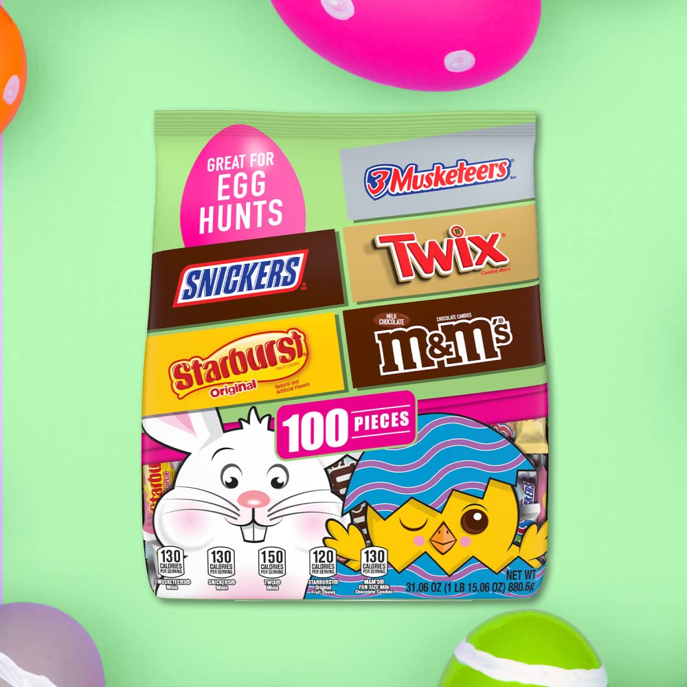M&M'S, SNICKERS, TWIX, 3 MUSKETEERS & STARBURST Assorted Easter Basket Candy, 31.06 oz, 100 Piece Bag