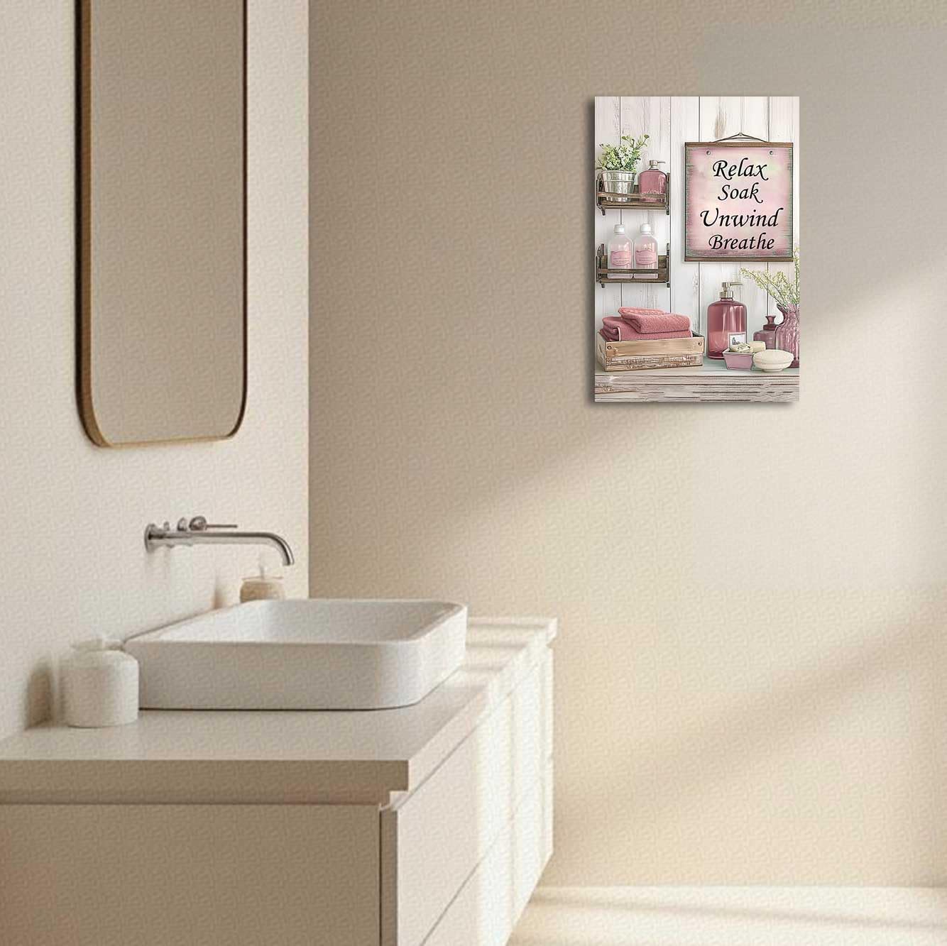 ZXHYWYM Pink Bathroom Wall Art Bathroom Pictures Rustic Farmhouse Sign Poster Towel Flower Bottles Painting Prints Toilet Laundry Powder Room Decor Framed (Pink, (12" x 18"))