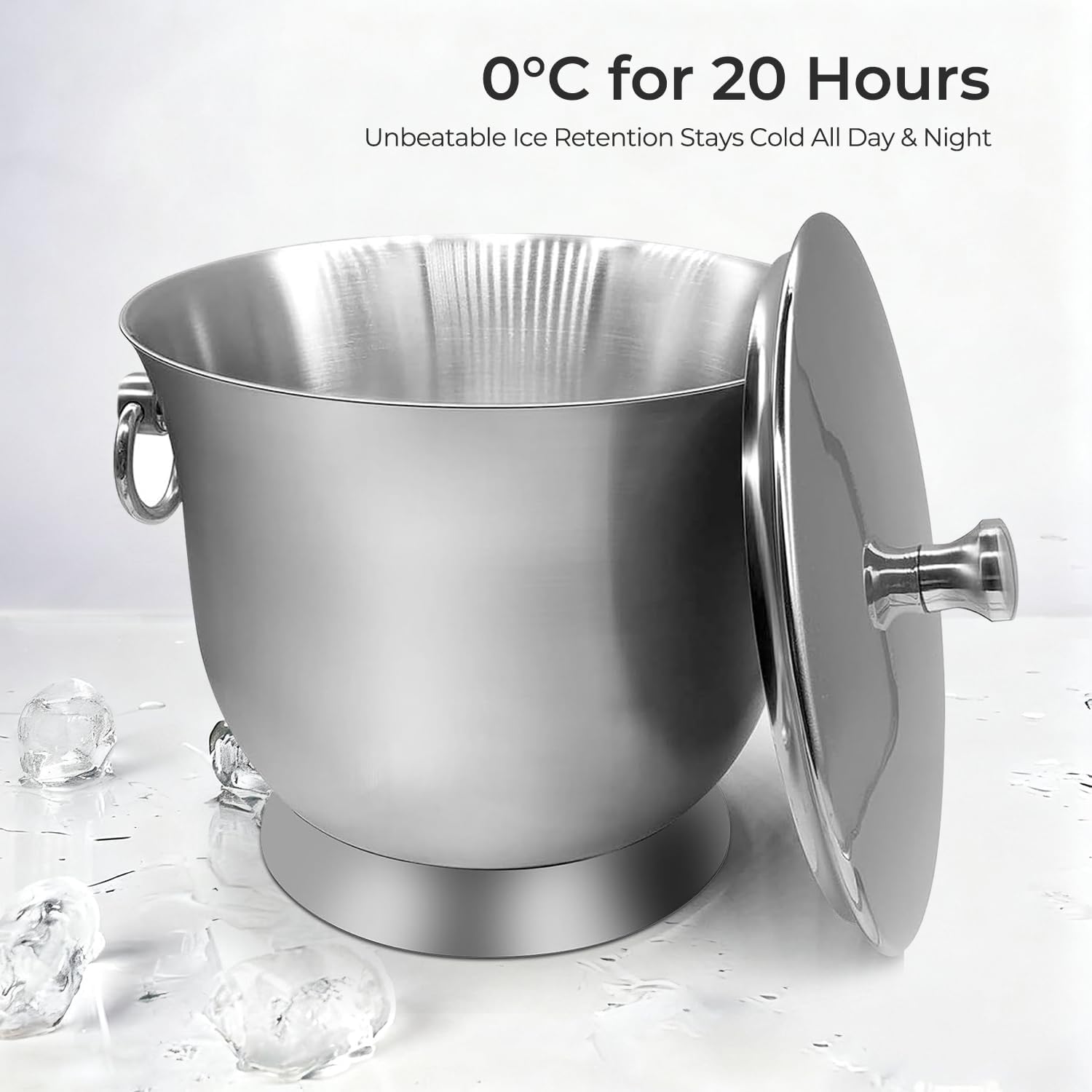 Fortune Candy Insulated Ice Bucket, 3.3 L, Double Walled 18/8 Stainless Steel Ice Bucket with Ice Tongs and Lid