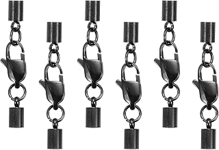HARFINGTON 6Pcs Lobster Claw Clasp with Cord End Caps, 3mm ID Stainless Steel Necklace Cord Ends, Leather Fold Over Clasp Connector for Bracelet DIY Crafting Jewelry Making, Black(Style 1)