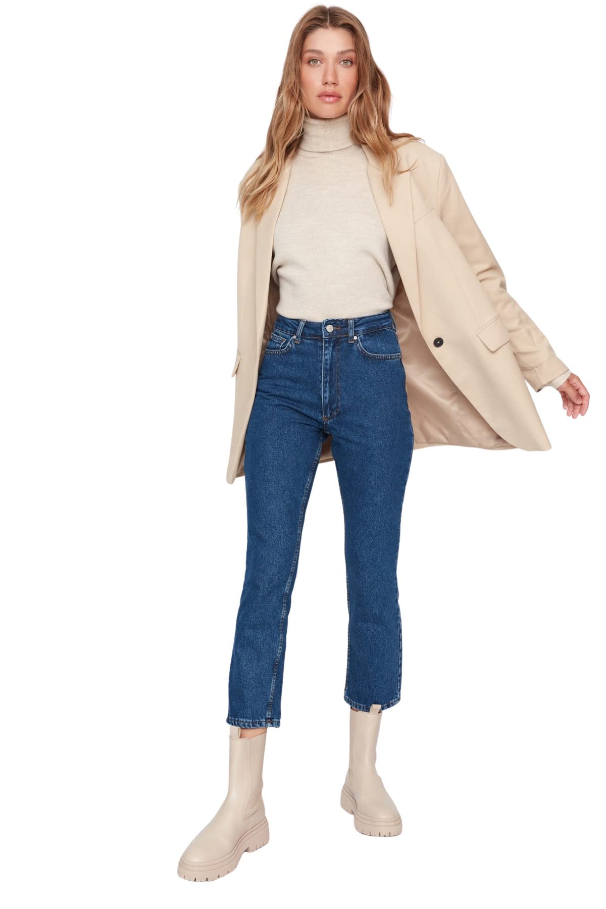 Trendyol Vaqueros Rectos para Mujer, Azul, 38, Azul, 38