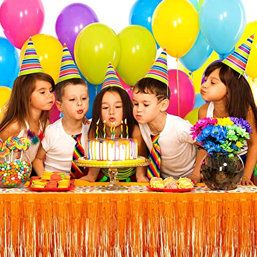 4 Pack 29X108 Inch Metallic Foil Fringe Tinsel Table Skirts For Rectangle Tables Streamer Curtains Backdrop For Wedding, Birthday, Parade Floats, Christmas Decorations Party Supplies(Orange) #TOP3