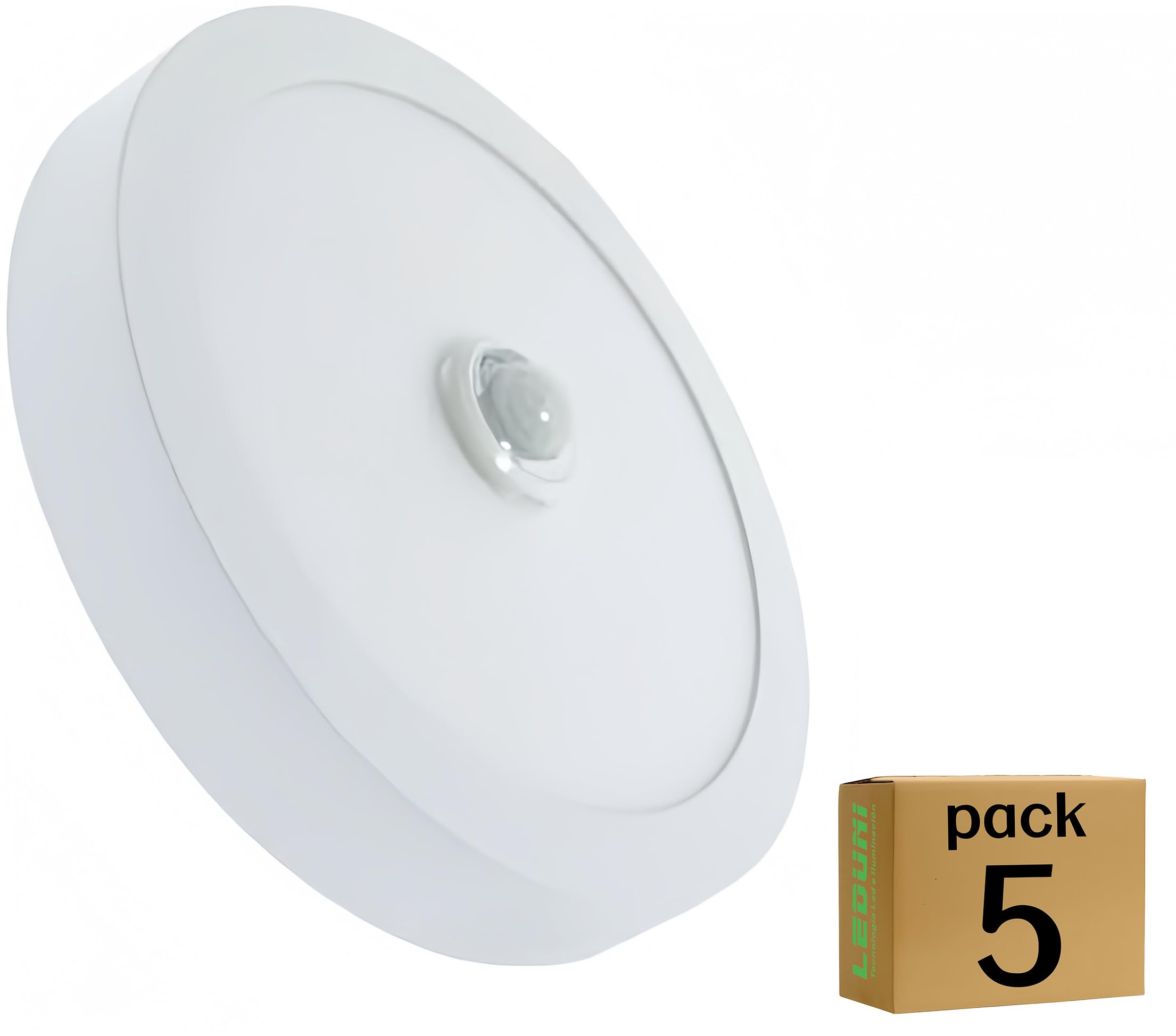 Plafón LED Techo con Sensor de Movimiento Circular 18W con Detector de Presencia con sensor Luces LED Para Pasillo Porche Garaje Armario Sótano (Pack 5x, Luz Blanco fria 6000K)