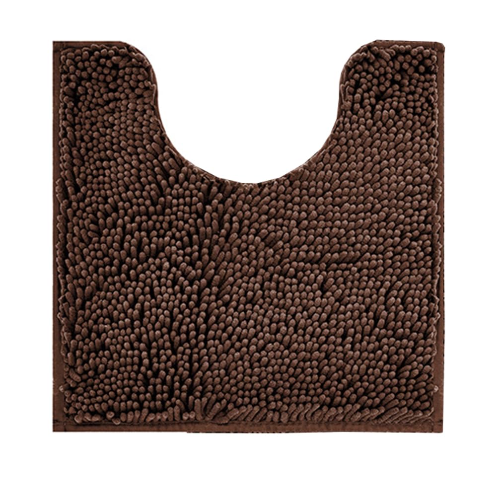 Reyox Chenille Bath Mat, Toilet Rugs U Shaped, Soft Plush Bath Bathroom Rug, Absorbent Shaggy Bathroom Contour Rug Brown 2 19.7"x15.7"