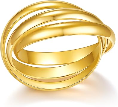 BORUO 925 Sterling Silver Ring, 14K Gold Plated Waterproof Fidget Anxiety Ring, Triple Row Rolling Interlocking Stacking High Polish Band for Women, Men| Each Band Width 1.8mm 3mm Size 4-12