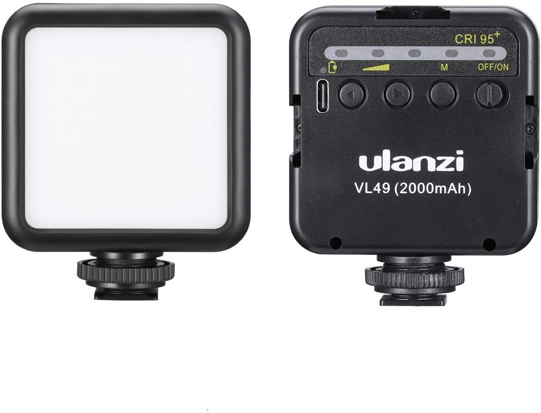 LED Camera Light,ULANZI VL49 Pocket LED Video Light Rechargable 2000mAh,5500K LED Fill Light w Cold Shoe,LED Panel Lamp Compatible with Camera DJI Osmo Pocket Osmo Action 3 Gopro Hero 8/7/6/5