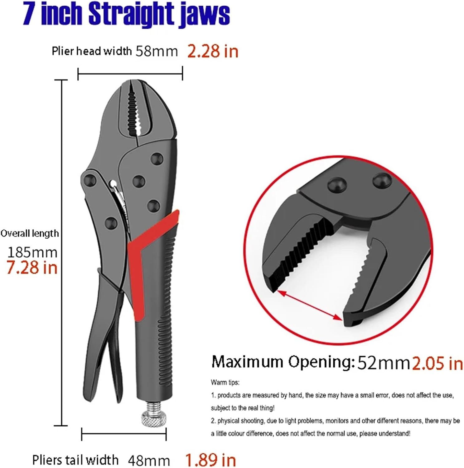 1pcs Industrial-grade Multi-Function Locking Pliers Round/Straight Mooth Pipe Wrench Universal Pressure Pliers Strong Clamp Hand Tool(7 in straight)