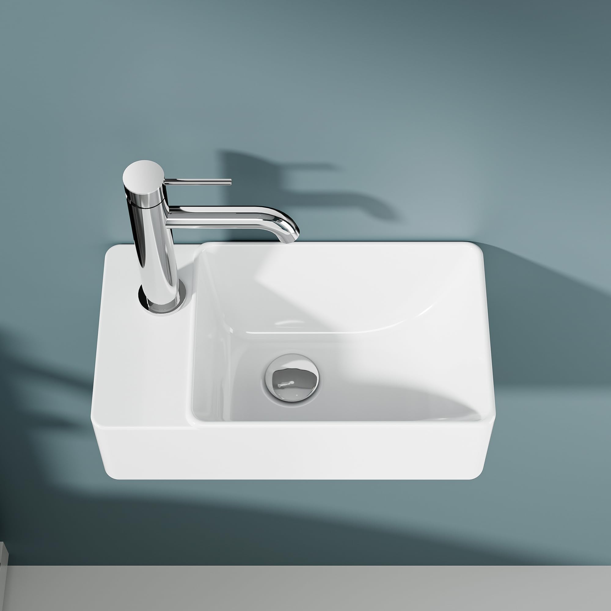 Lavavajillas rectangular compacto de cerámica blanca – Lavabo de diseño elegante y práctico para baños pequeños o aseos – 40 x 22 x 13 cm